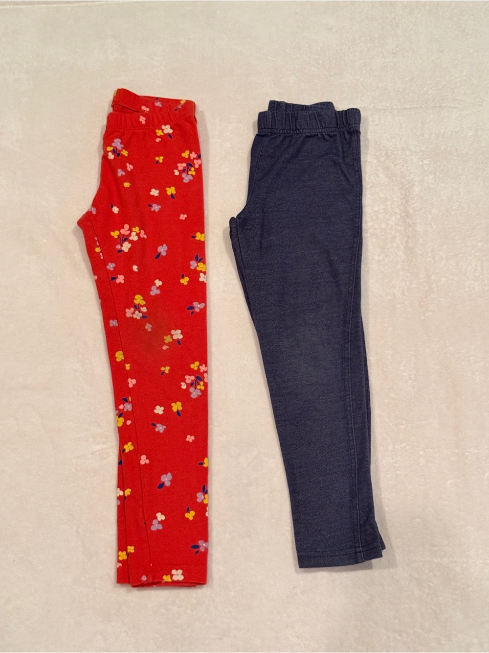 Size 7 Kids Floral Red Leggings & Navy Knit Leggings - Pack